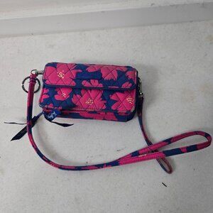 Vera Bradley Art Poppies Wristlet Purse Crossbody Wallet Pink Blue MISSING STRAP